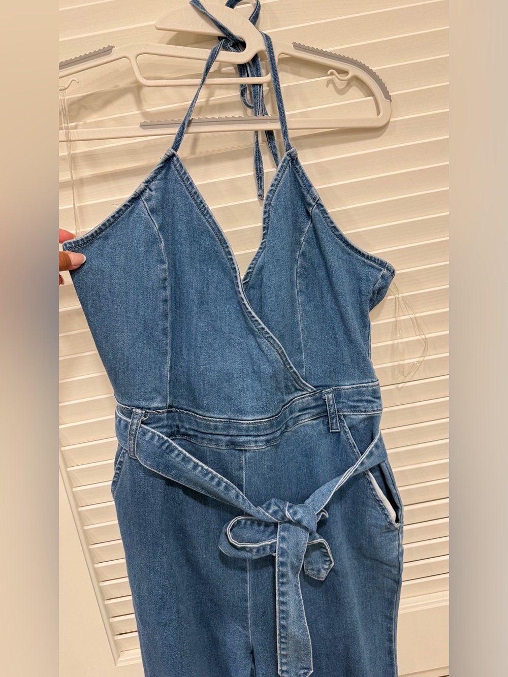 Denim Halter Tie-Waist Jumpsuit